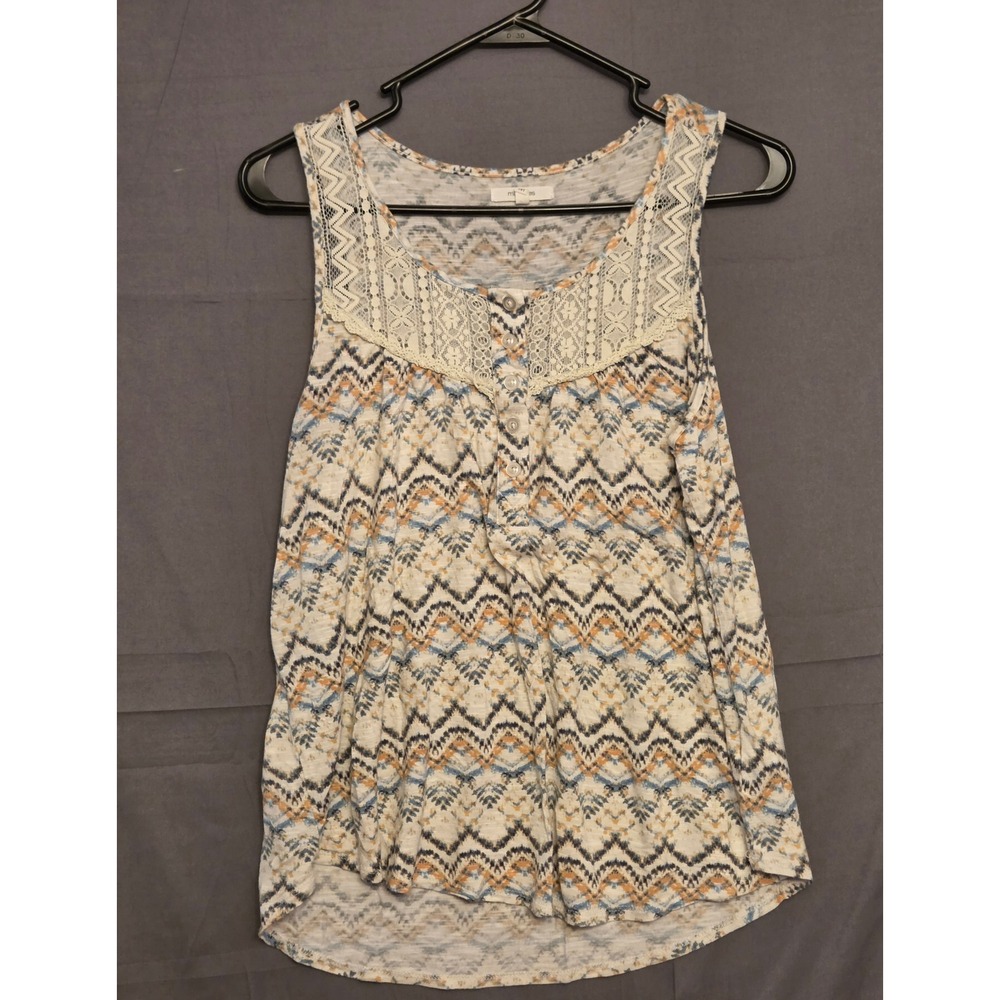 Maurices Chevron Henley Lace Half Button Tank Top Women's Size Medium Multicolor